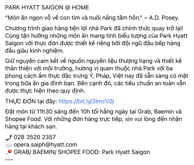 Ai rồi cũng bán đồ online: Khách sạn 5 sao nổi tiếng Park Hyatt Sài Gòn ra menu đồ ăn ship về, bất ngờ vì pizza chỉ từ 200k! - Ảnh 1.